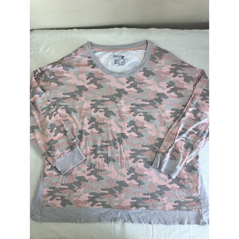 Muk Luks Womens 2X Pink Gray Camo Long Sleeve Crew Neck Top RN136445‎